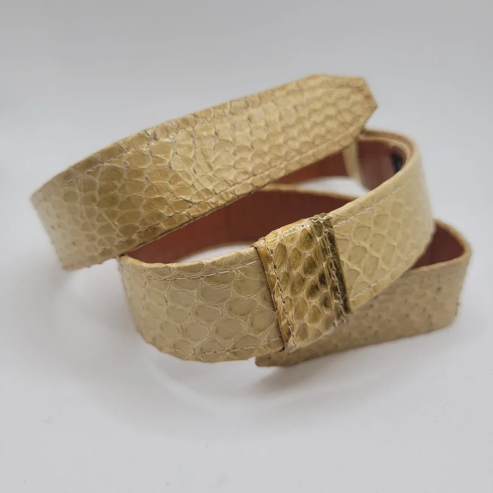 Vintage Alexis Kirk Belt Strap XS Tan Snakeskin Leather Waist Cinch 80s 90s Glam